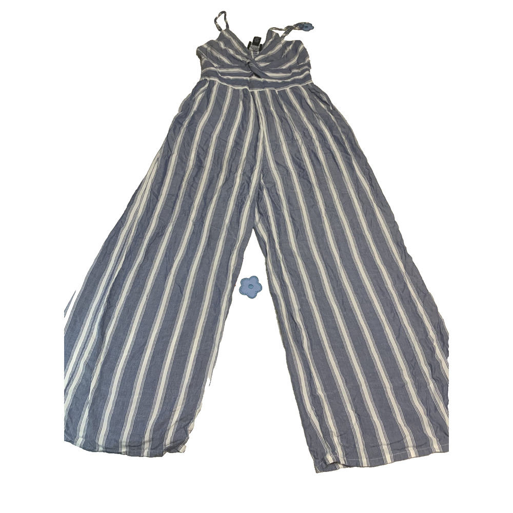 Angie Blue And White Striped Comfortable Jumpsuit Size Large Summer Resort wear - Picture 2 of 11